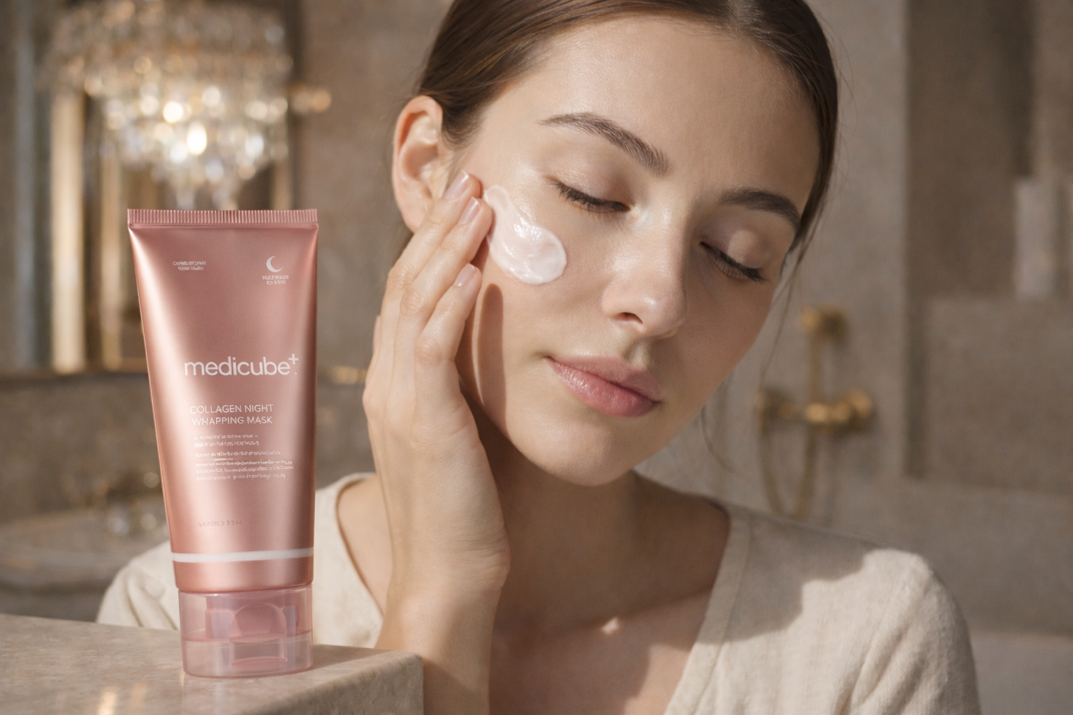 Femme utilisant un soin naturel du visage